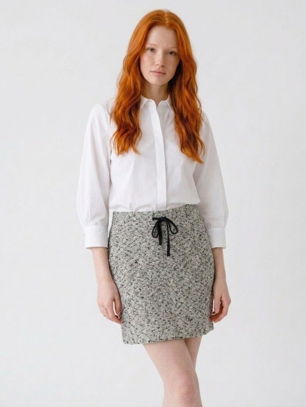 Lou & Grey Gray Tweed Drawstring Mini Skirt Misses Size Medium